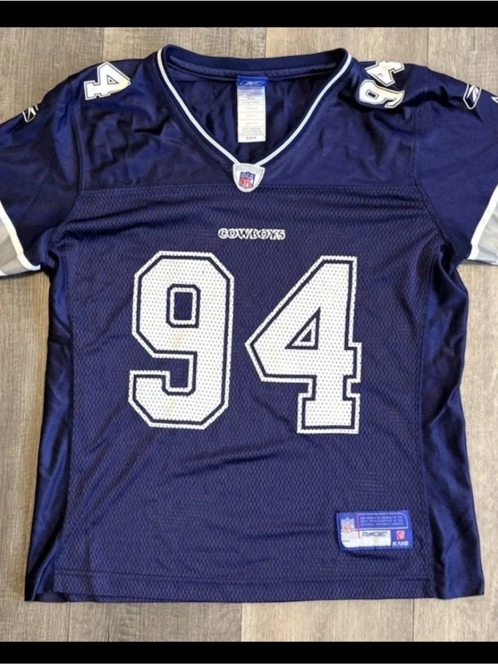 VTG Reebok On Field Jersey Demarcus Ware Youth Sz M #94 Blue Dallas Cowboys NFL